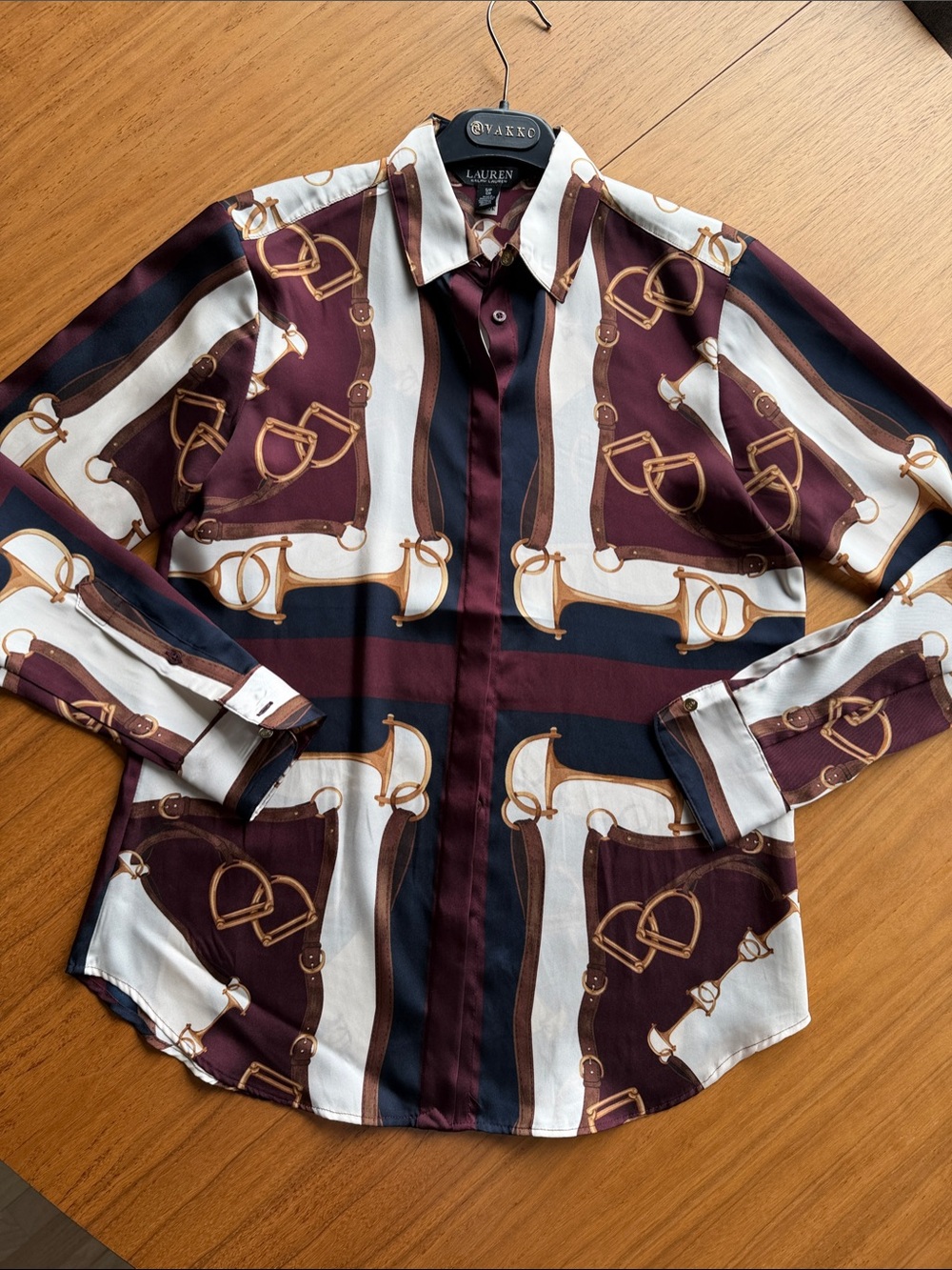 Lauren Ralph Lauren Burgundy Equestrian-Print Blouse